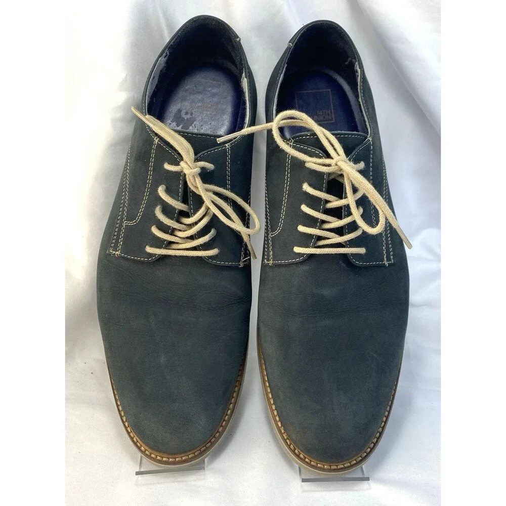 14TH & UNION Arlington Derby Shoe Men’s Sz 12 W Navy Marine Nubuck Leather FLAW